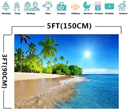 Tropical Seaside Backdrop FHZON 5x3ft Summer Beach Hawaii Island Palm Trees Photography Background for Boys Girls Adults Portrait Holiday Travel S...